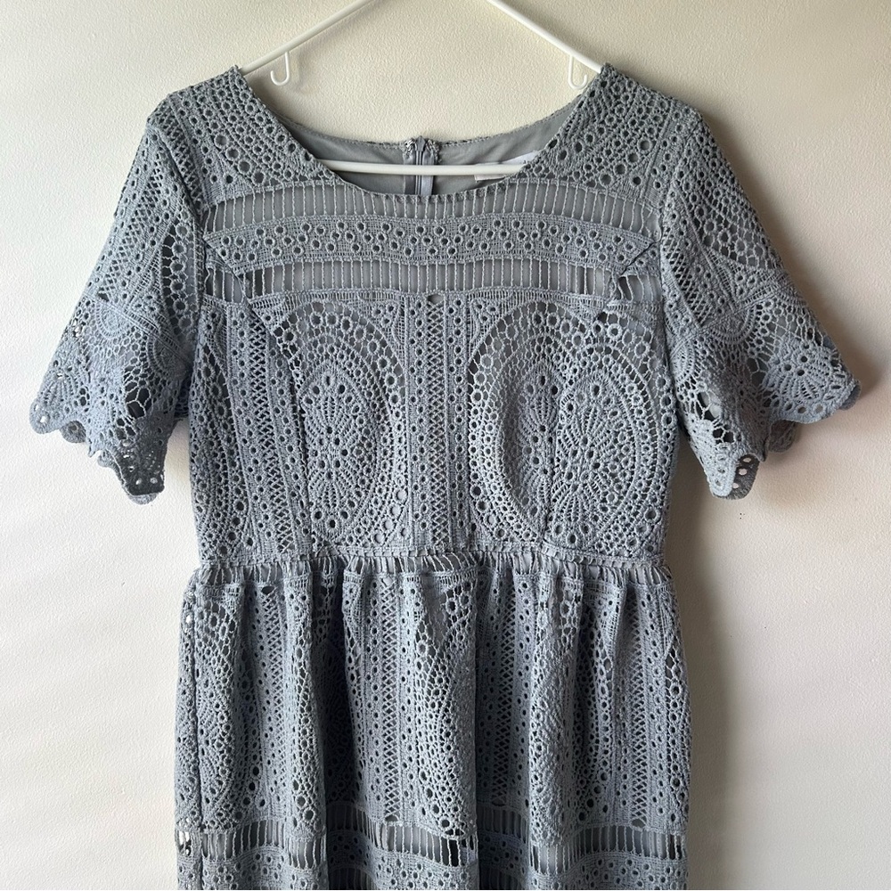 Stevie Hender Modest Midi Dress Lace Crochet Short Sleeve Light Blue L - Picture 4 of 9